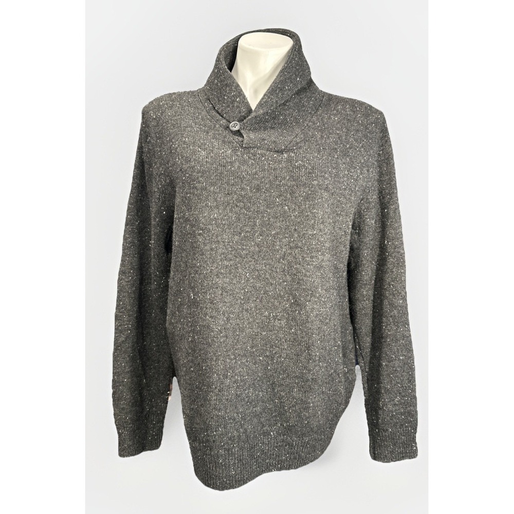 British Khaki Size Large Men's Wool Blend Fishermen's‎ Collar Gray Speck Sweater